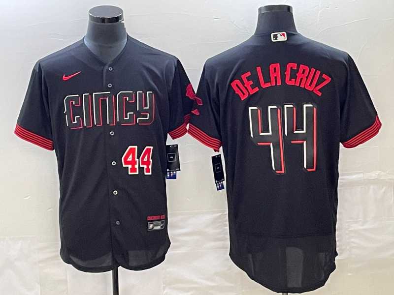 Mens Cincinnati Reds #44 Elly De La Cruz Number Black 2023 City Connect Cool Base Stitched Jerseys